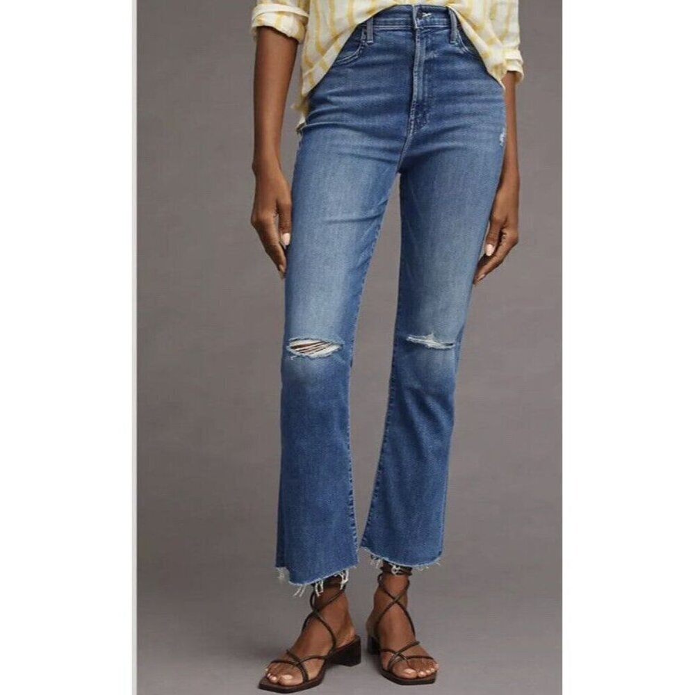 MOTHER size 24 Jeans The Hustler Ankle Fray Blue Can't Stop Staring Classic Boho